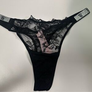 Victoria's Secret Black Lace Panty with Rhinestone Detail